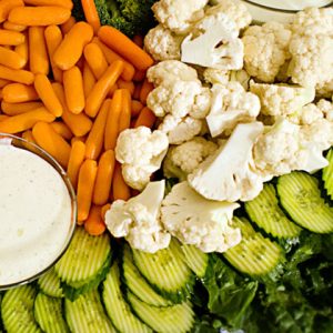 fresh vegetable platter with ranch dip
